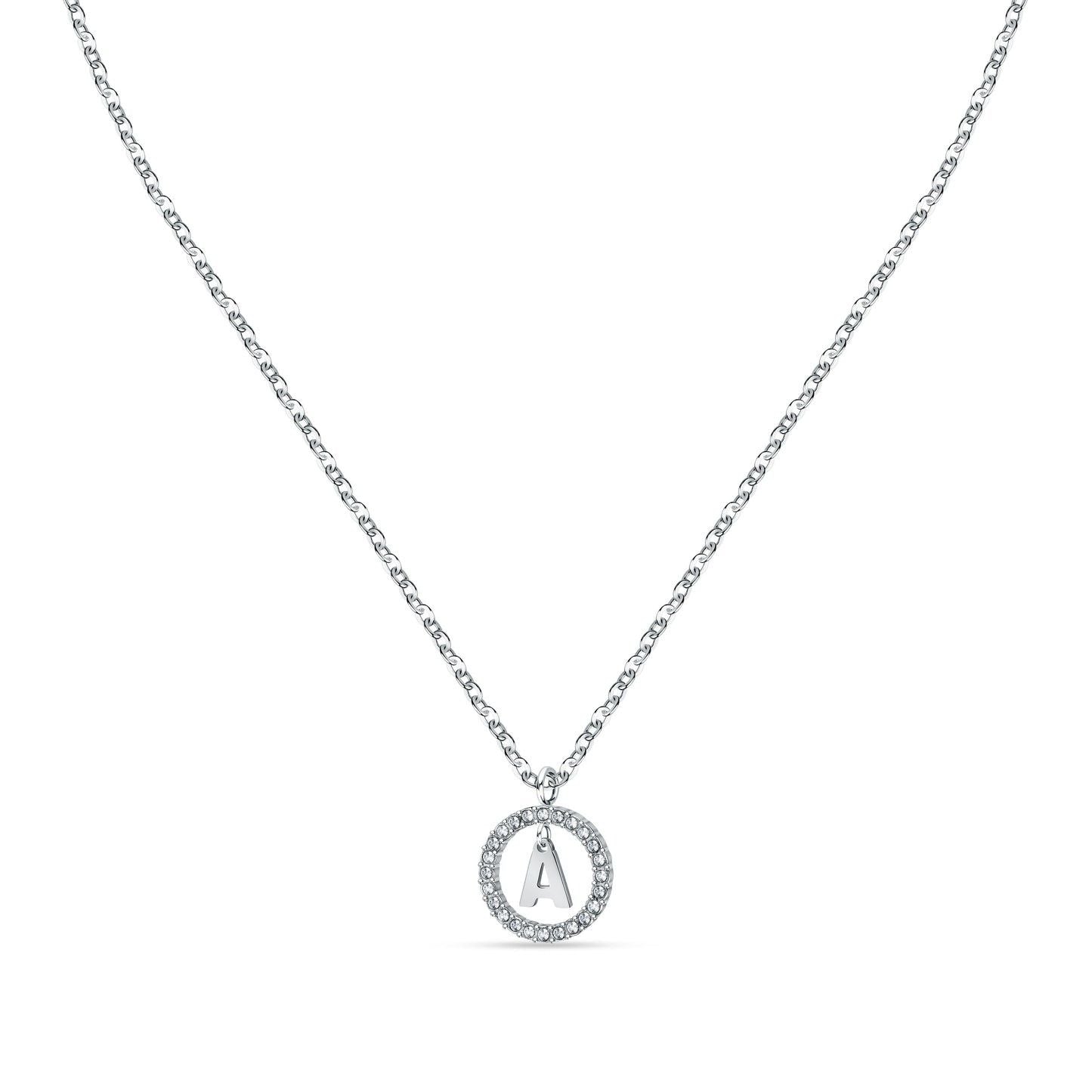 La Petite Story Letter A Steel Necklace With Clear Crystal. A brand-new La Petite Story watch. Side view.