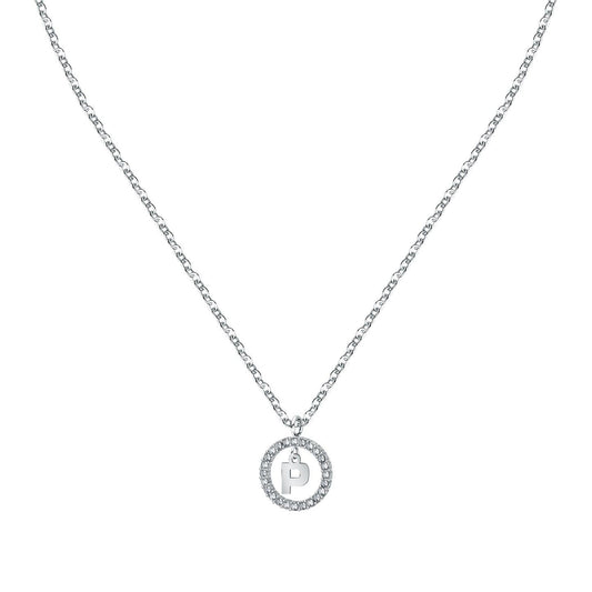 La Petite Story Letter P Steel Necklace With Clear Crystal. A brand-new La Petite Story watch. Angled view.