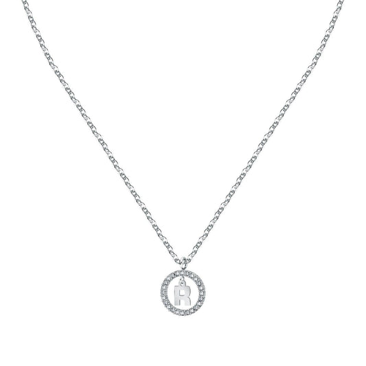 La Petite Story Letter R Steel Necklace With Clear Crystal. A brand-new La Petite Story watch. Angled view.