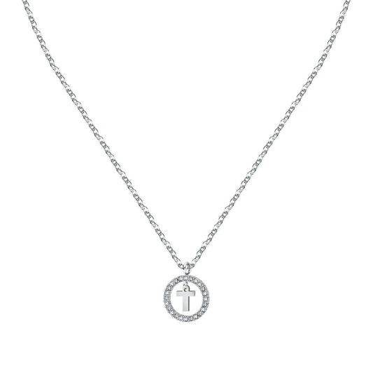 La Petite Story Letter T Steel Necklace With Clear Crystal. A brand-new La Petite Story watch. Angled view.