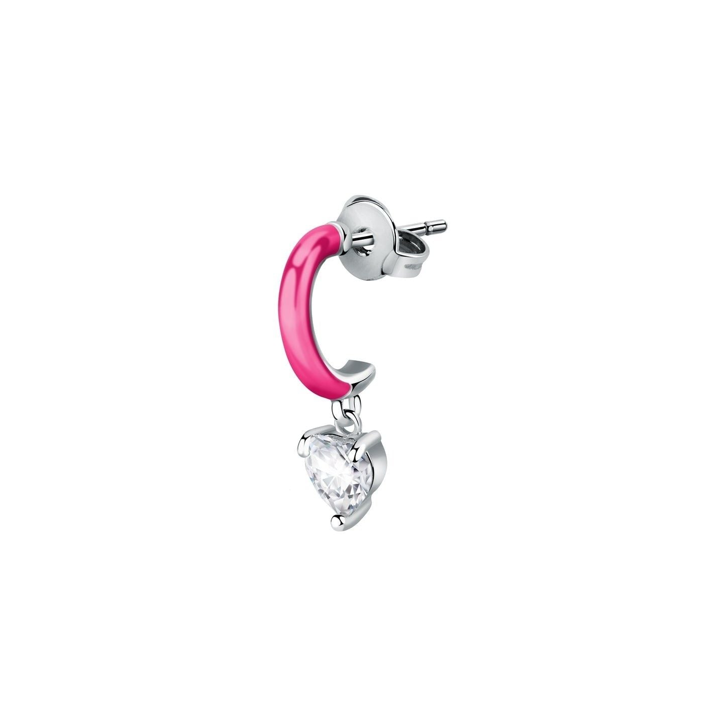 La Petite Story Single Steel Earrings With Fuchsia Enamel. A brand-new La Petite Story watch. Angled view.