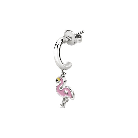 La Petite Story Steel Hoop Earrings With Pink Flamingo. A brand-new La Petite Story watch. Side view.