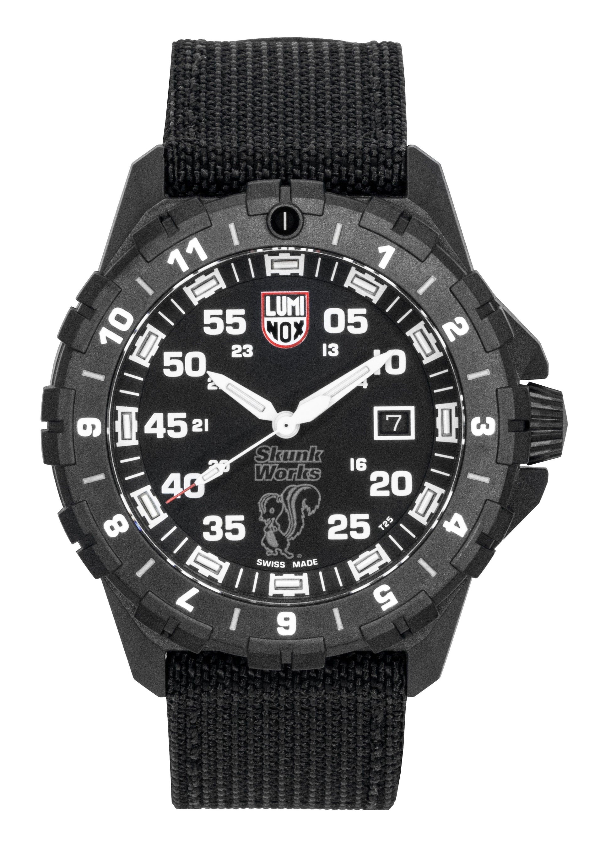 Luminox F-117 Nighthawk X Skunk Works Heritage Black Dial. A brand-new Luminox watch featuring a Black dial. Side view.