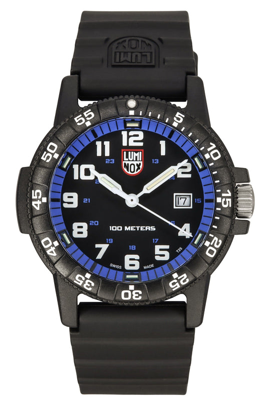 Luminox Leatherback SEA Turtle Giant Polyurethane Strap. A brand-new Luminox Sea watch featuring a Blue dial and a Polyurethane (PU) strap. Front view.