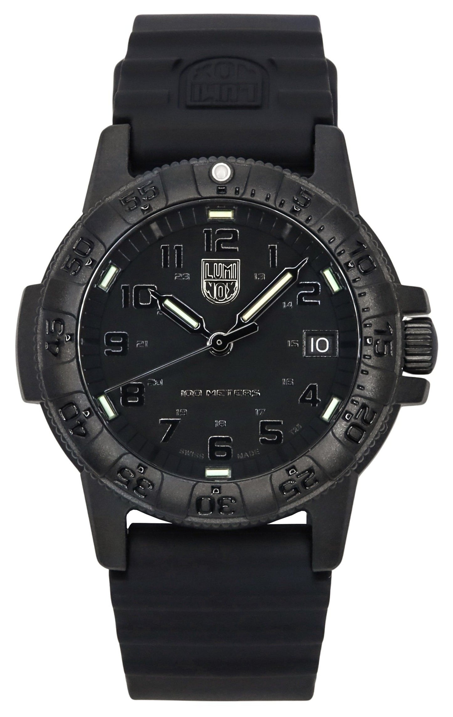 Luminox Leatherback SEA Turtle Silicone Strap Black Dial. A brand-new Luminox Sea watch featuring a Black dial and a Silicone strap. Side view.