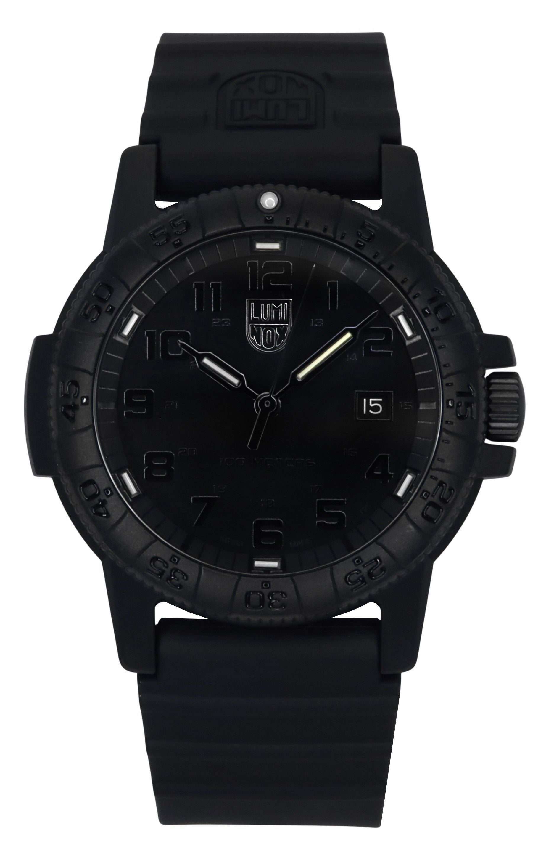 Luminox Leatherback Sea Turtle Silicone Strap Black Dial. A brand-new Luminox Sea watch featuring a Black dial and a Silicone strap. Front view.