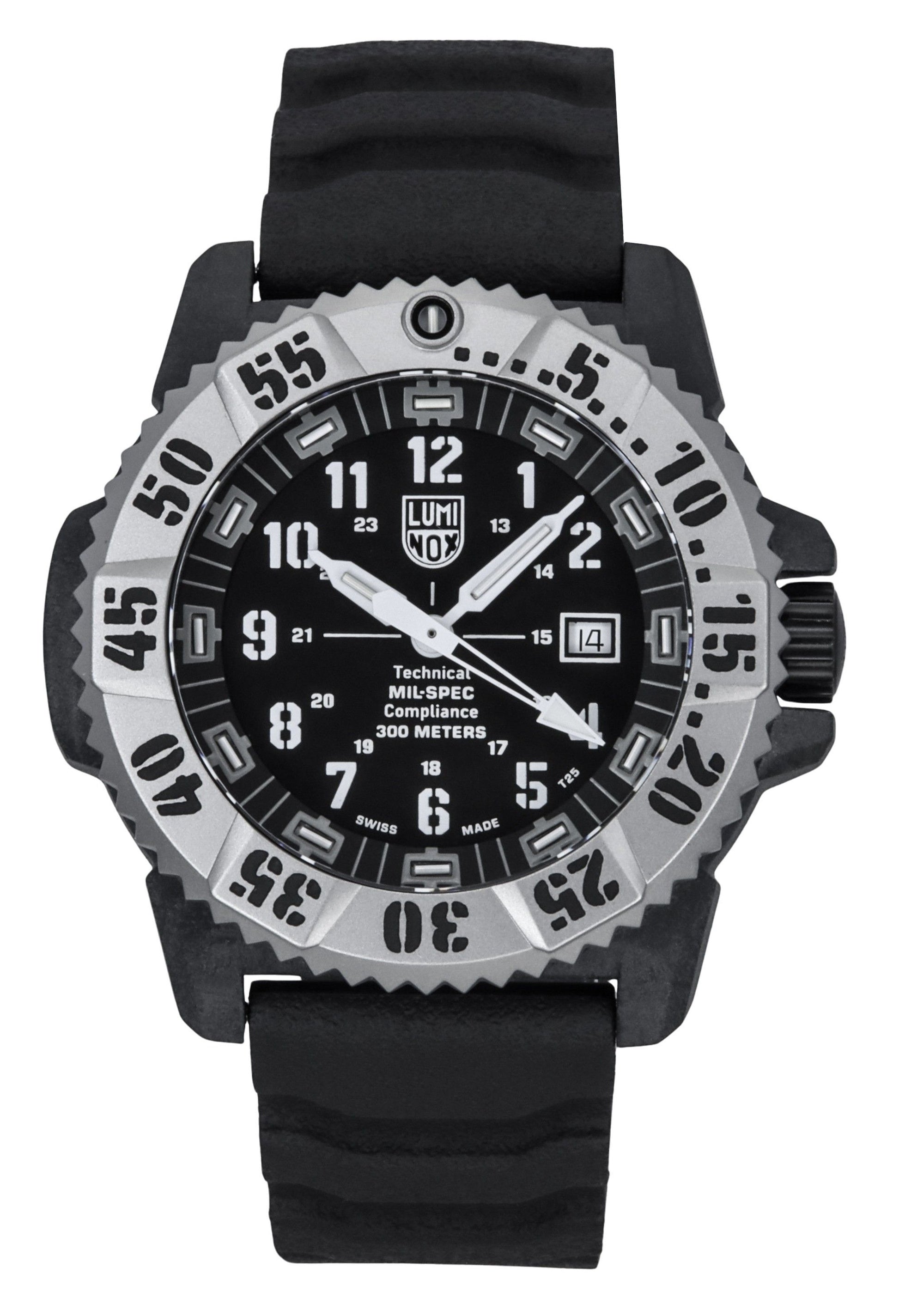 Luminox MIL-SPEC Rubber And Nylon Strap Black Dial Quartz. A brand-new Luminox MIL-SPEC watch featuring a Black dial and a Nylon strap. Front view.