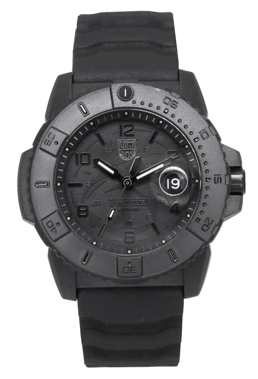 Luminox Navy Seal Foundation Rubber Strap Black Dial Quartz. A brand-new Luminox watch featuring a Black dial and a Rubber strap. Angled view.