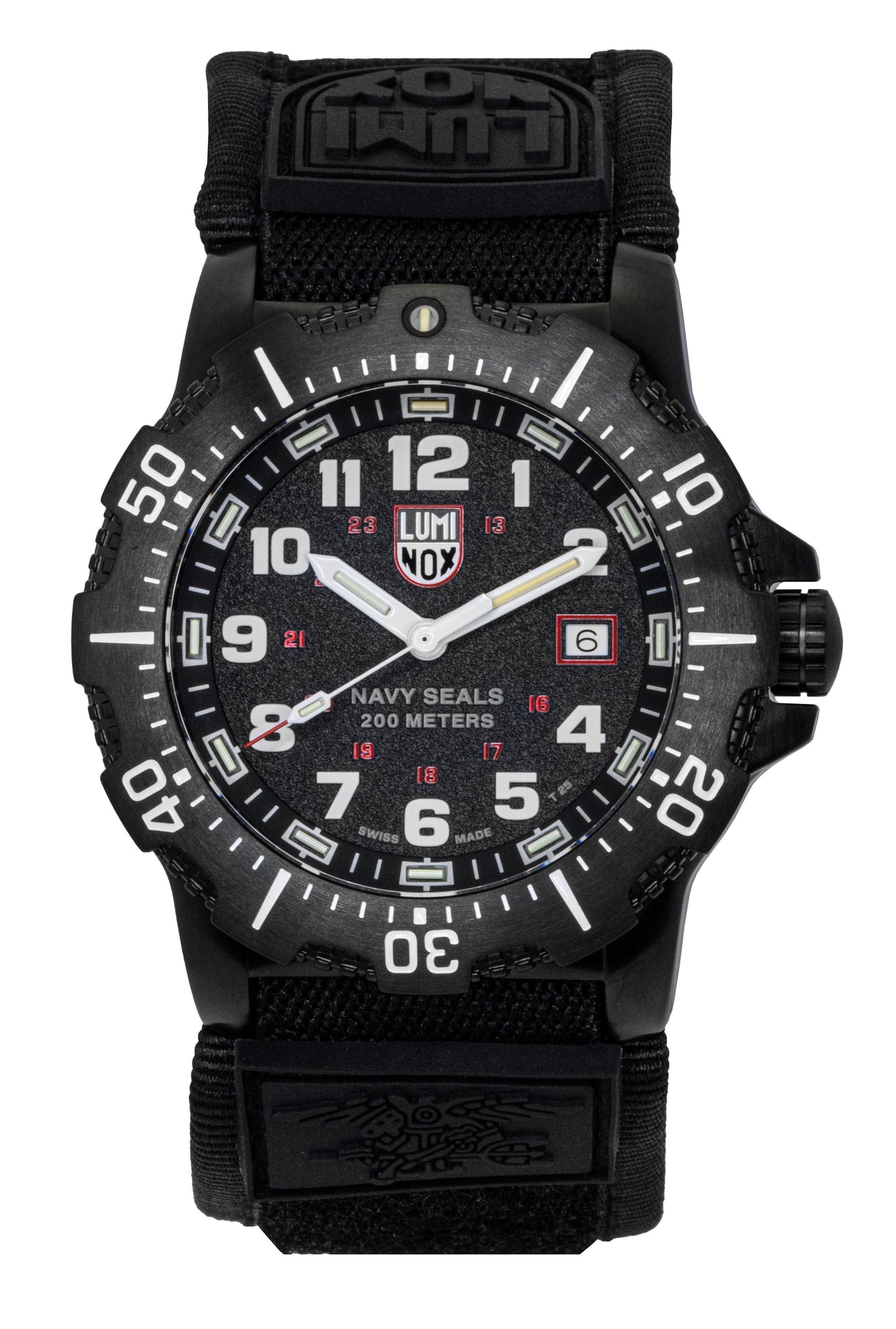 Luminox Navy Seal Military Rubber Strap Black Dial Quartz. A brand-new Luminox watch featuring a Black dial and a Rubber strap. Angled view.