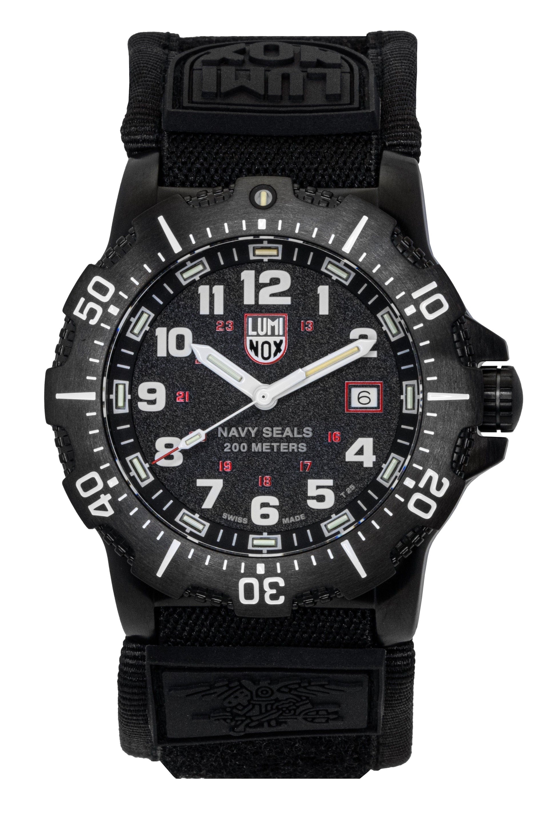 Luminox Navy Seal Military Rubber Strap Black Dial Quartz. A brand-new Luminox watch featuring a Black dial and a Rubber strap. Angled view.