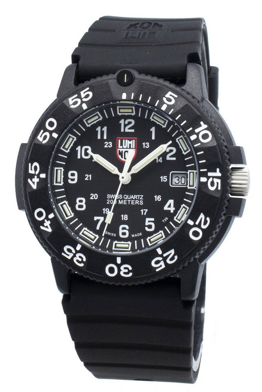 Luminox Navy Seal Quartz Stainless Steel Water Resistant. A brand-new Luminox watch featuring a Rubber strap. Side view.