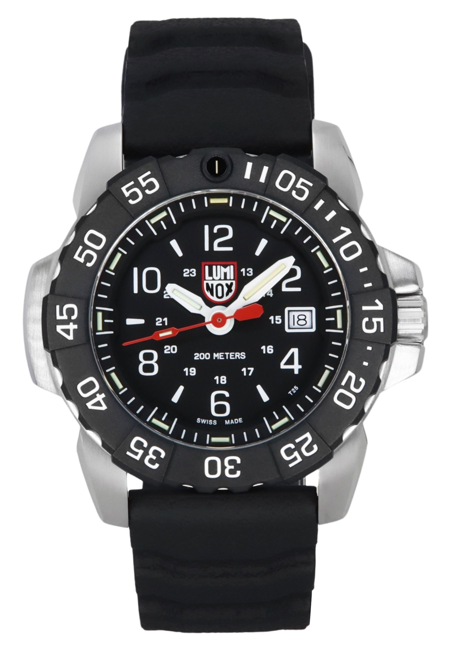 Luminox Navy Seal RSC Rubber Strap Black Dial Quartz. A brand-new Luminox watch featuring a Black dial and a Rubber strap. Angled view.