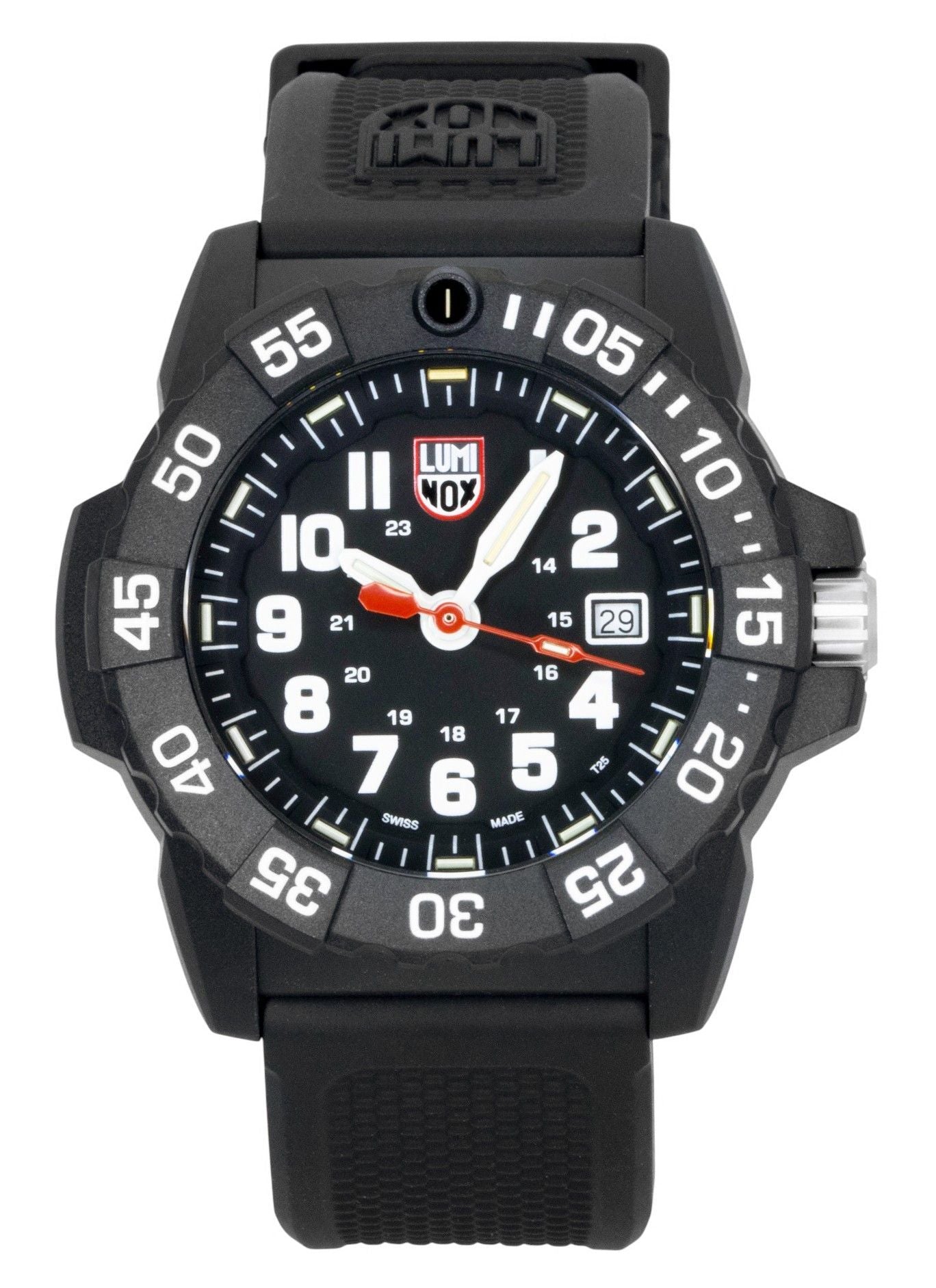 Luminox Navy Seal Rubber Strap Black Dial Quartz Diver's. A brand-new Luminox watch featuring a Black dial and a Rubber strap. Side view.