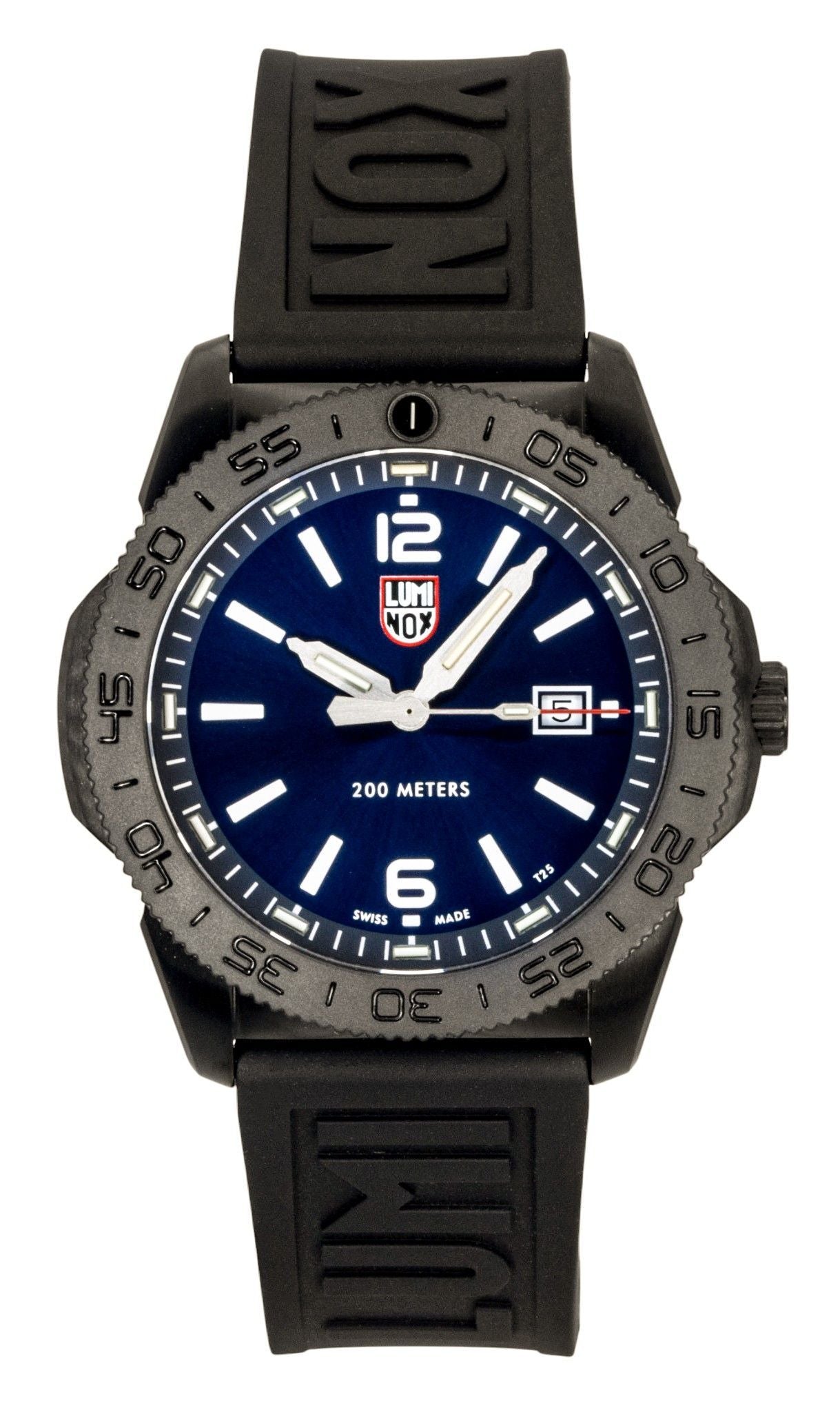 Luminox Pacific Diver Rubber Strap Blue Sunray Dial Quartz. A brand-new Luminox watch featuring a Blue Sunray dial and a Rubber strap. Front view.