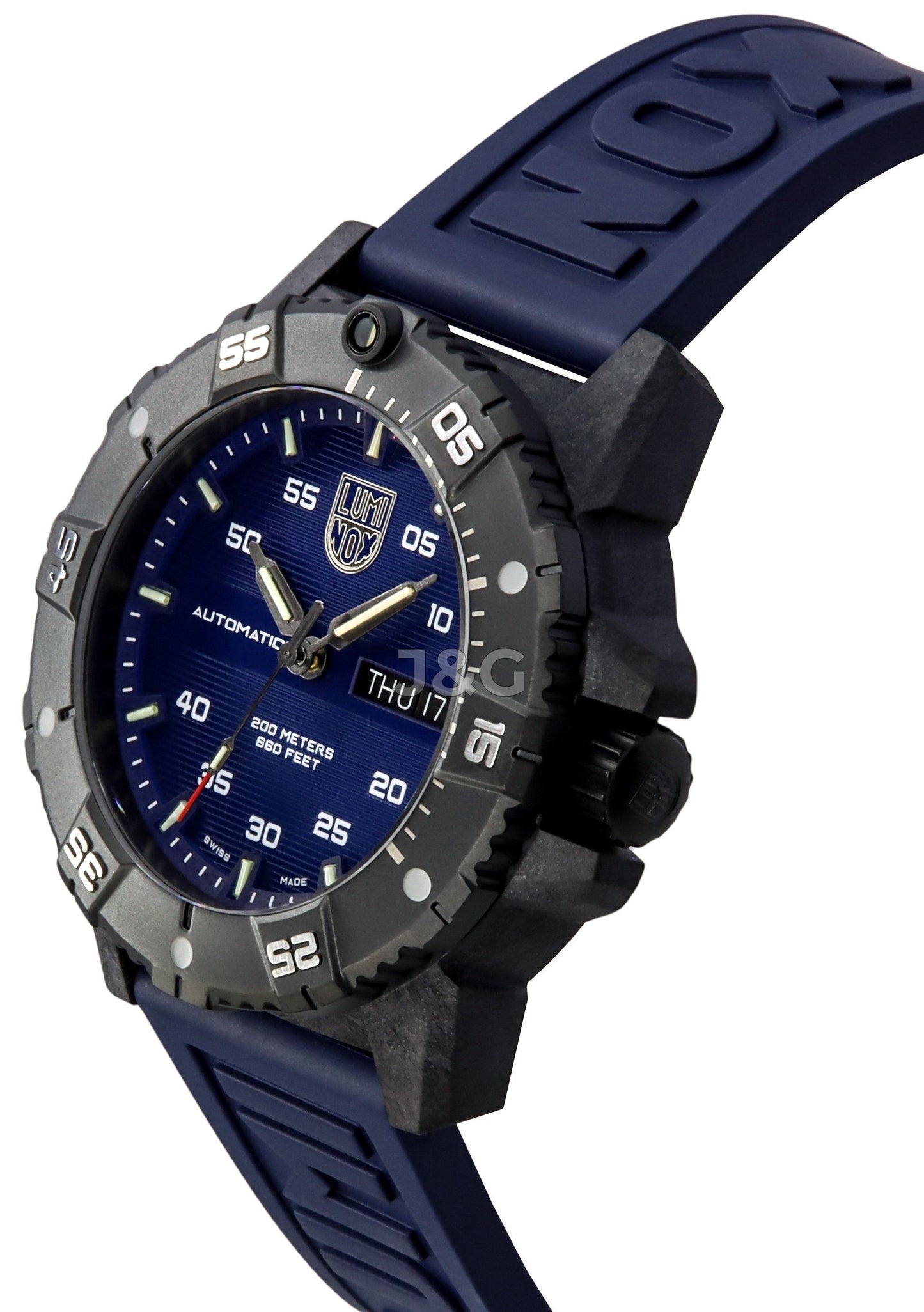 Luminox Anti-reflective Blue Rubber Male XS.3863. A brand-new Luminox watch featuring a Blue dial and a Rubber strap. Front view. - view 2