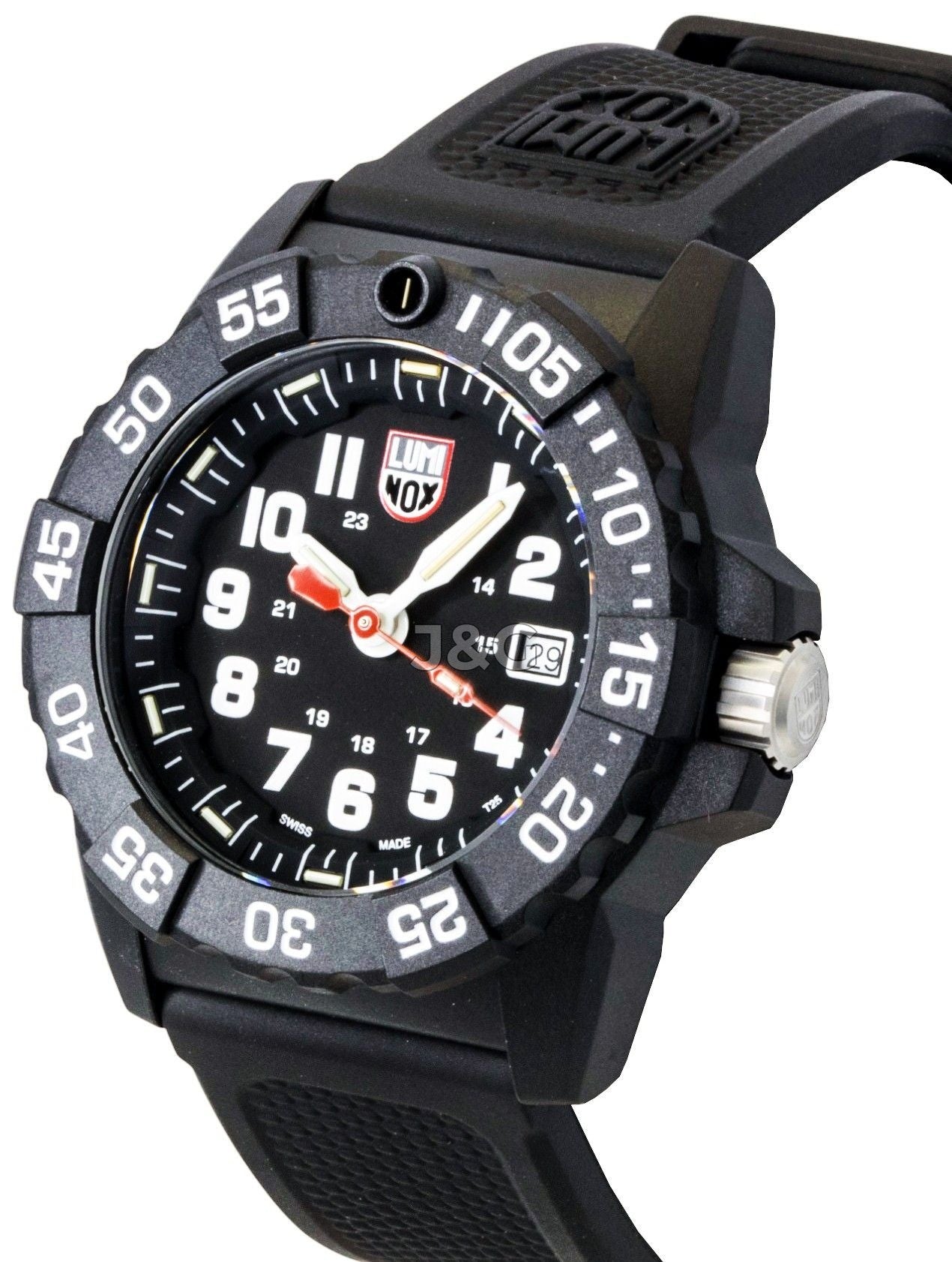 Luminox Luminous hands Black Rubber Male XS.3501.F. A brand-new Luminox watch featuring a Black dial and a Rubber strap. Angled view. - view 3
