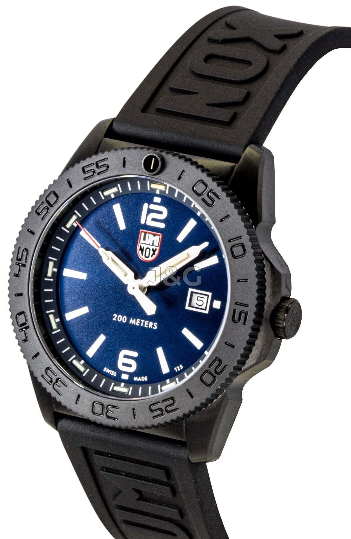 Luminox Luminous hands Blue Sunray Rubber Male XS.3123.B. A brand-new Luminox watch featuring a Blue Sunray dial and a Rubber strap. Angled view. - view 3