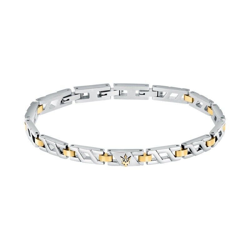 Maserati Iconic Two Tone Steel Bracelet JM124AVD38 For Men. A brand-new Maserati Accessories watch featuring a Stainless steel strap. Angled view.