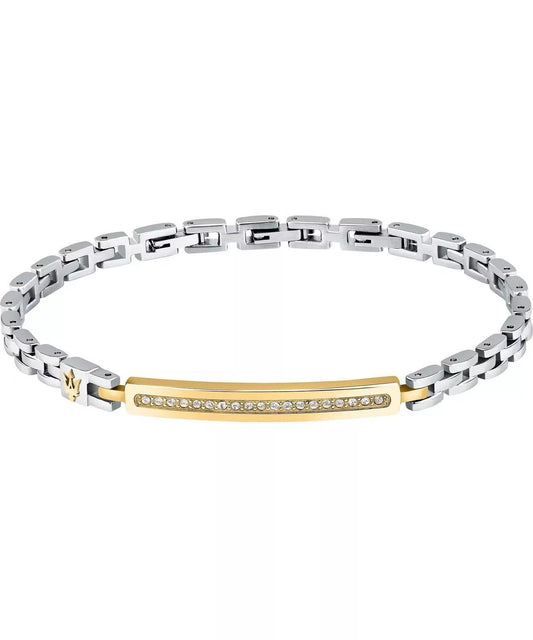 Maserati Iconic Two Tone Steel Bracelet With Crystals. A brand-new Maserati Accessories watch featuring a Stainless steel strap. Angled view.
