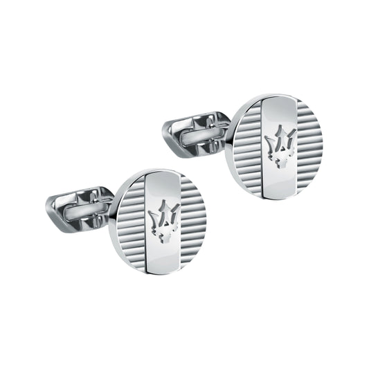 Maserati Jewels Stainless Steel Cufflinks JM121ATK13 For Men. A brand-new Maserati watch. Angled view.