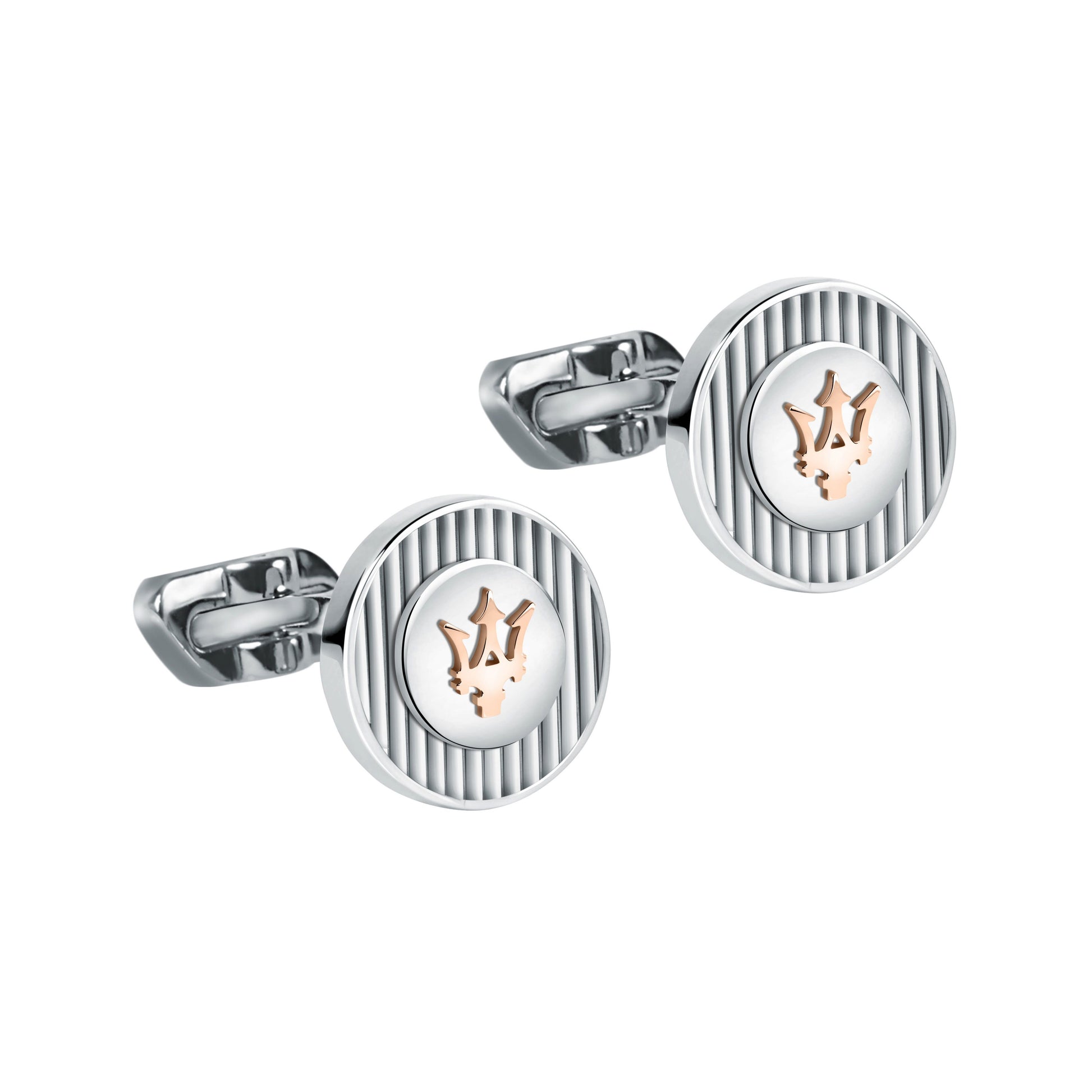 Maserati Jewels Stainless Steel Cufflinks JM121ATK14 For Men. A brand-new Maserati watch. Side view.