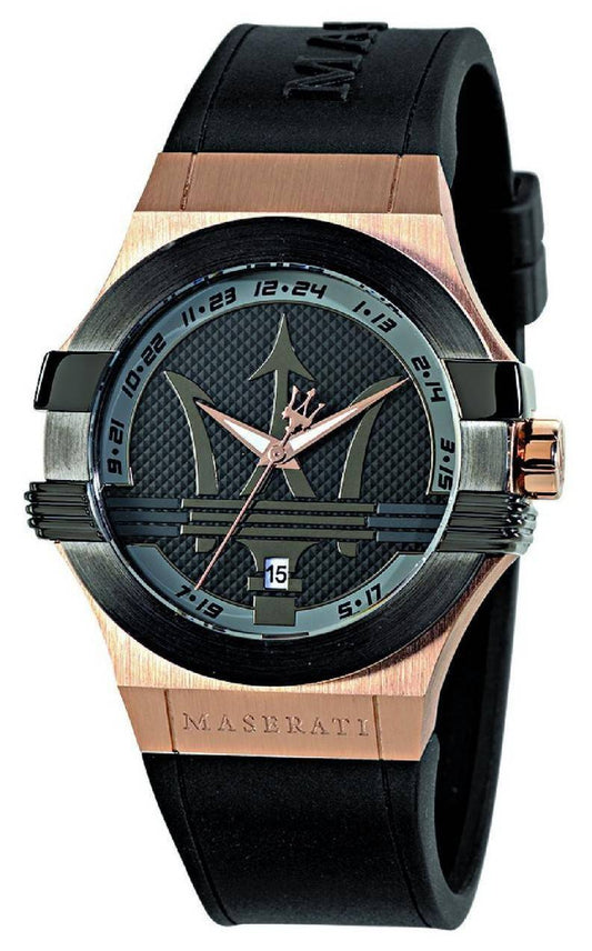 Maserati Potenza Quartz R8851108002 Stainless Steel. A brand-new Maserati Potenza watch featuring a Rubber strap. Front view.