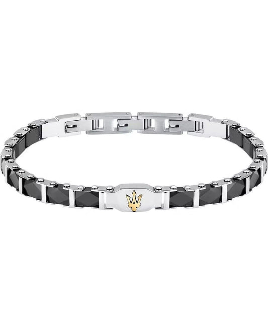 Maserati Steel And Ceramic Bracelet JM424ATZ44 For Men. A brand-new Maserati Accessories watch featuring a Stainless steel strap. Angled view.