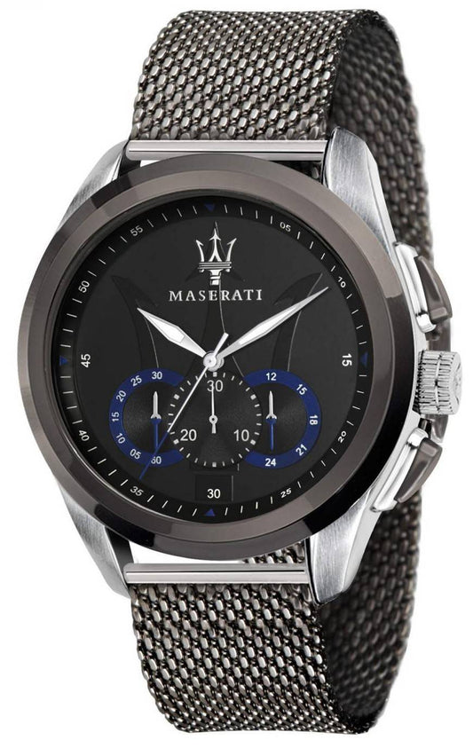 Maserati Traguardo Chronograph Quartz Stainless Steel. A brand-new Maserati Traguardo watch featuring a Stainless steel strap. Front view.