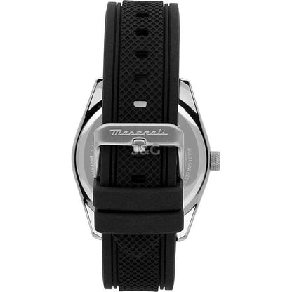 Maserati Attrazione Quartz movement Black Rubber Male R8851151004-. A brand-new Maserati Attrazione watch featuring a Black dial and a Rubber strap. Side view. - view 5
