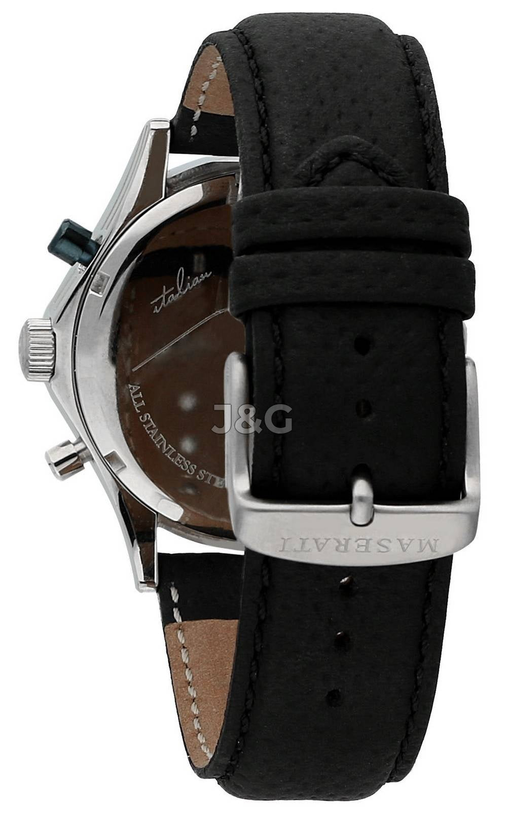 Maserati Circuito Date display Blue Leather Male R8871627005-. A brand-new Maserati Circuito watch featuring a Blue dial and a Leather strap. Angled view. - view 2