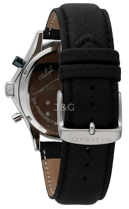 Maserati Circuito Date display Blue Leather Male R8871627005-. A brand-new Maserati Circuito watch featuring a Blue dial and a Leather strap. Angled view. - view 2