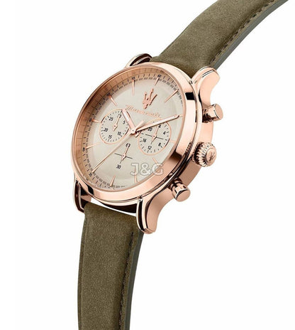 Maserati Epoca Luminous hands Beige Leather Male R8871633007-. A brand-new Maserati Epoca watch featuring a Beige dial and a Leather strap. Side view. - view 4