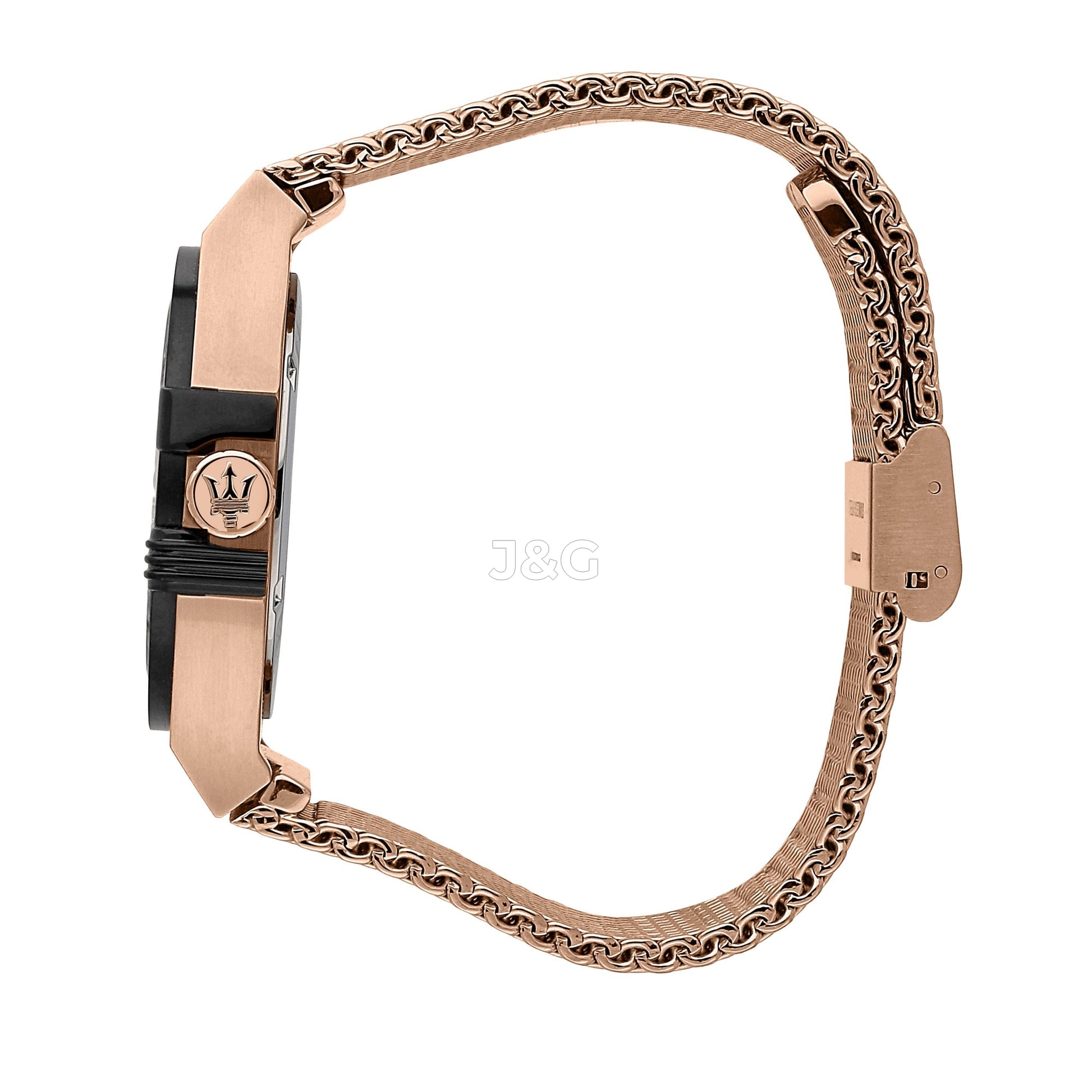 Maserati Potenza Date display Black Stainless steel Male R8853108009-. A brand-new Maserati Potenza watch featuring a Black dial and a Stainless steel strap. Side view. - view 2