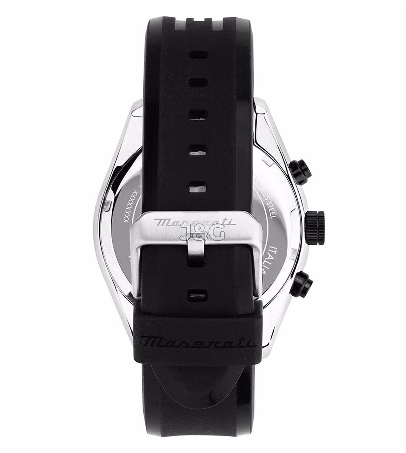 Maserati Traguardo Luminous hands Black Rubber Male R8871612043-. A brand-new Maserati Traguardo watch featuring a Black dial and a Rubber strap. Angled view. - view 2