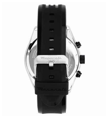 Maserati Traguardo Luminous hands Black Rubber Male R8871612043-. A brand-new Maserati Traguardo watch featuring a Black dial and a Rubber strap. Angled view. - view 2
