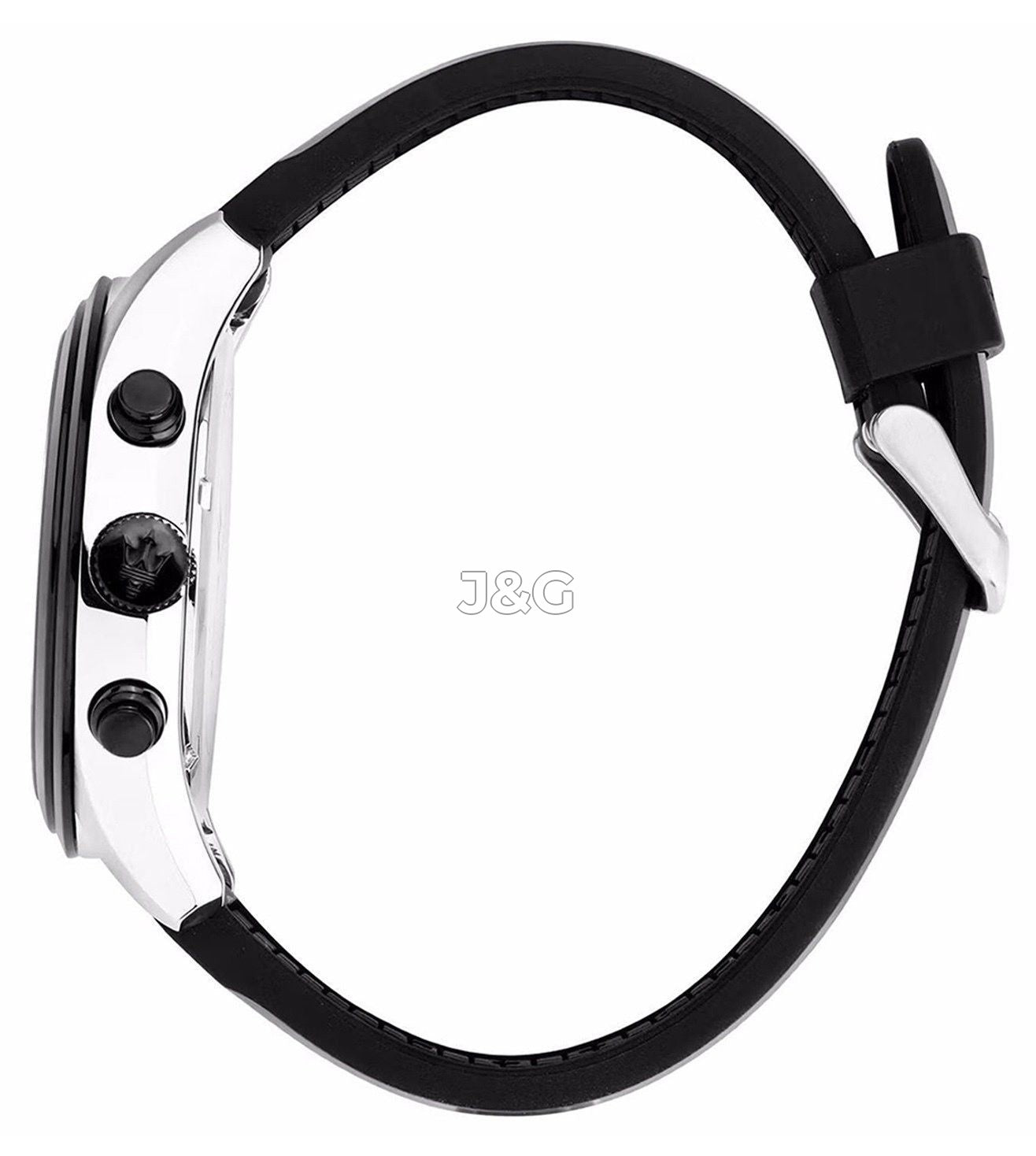 Maserati Traguardo Luminous hands Black Rubber Male R8871612043-. A brand-new Maserati Traguardo watch featuring a Black dial and a Rubber strap. Angled view. - view 3