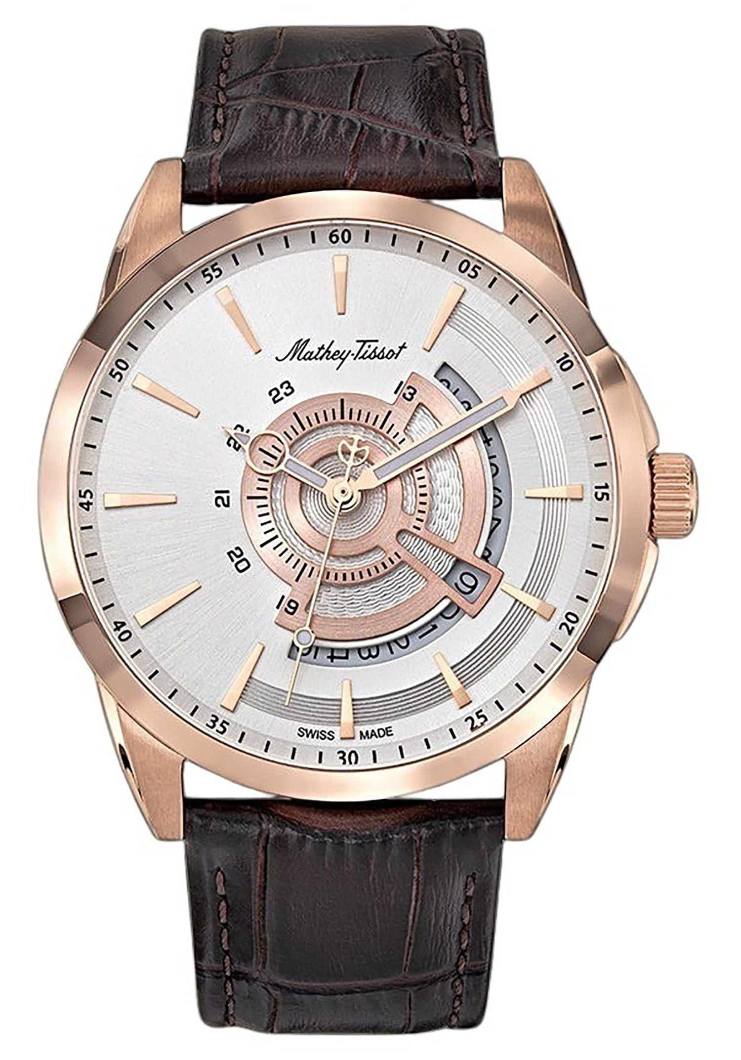 Mathey-Tissot Mondo Leather Strap Silver Dial Quartz H711PS. A brand-new Mathey-Tissot Mondo watch featuring a Silver dial and a Leather strap. Front view.