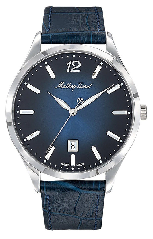 Mathey-Tissot Urban Leather Blue Dial Quartz H411ABU. A brand-new Mathey-Tissot Urban watch featuring a Blue dial and a Leather strap. Side view.