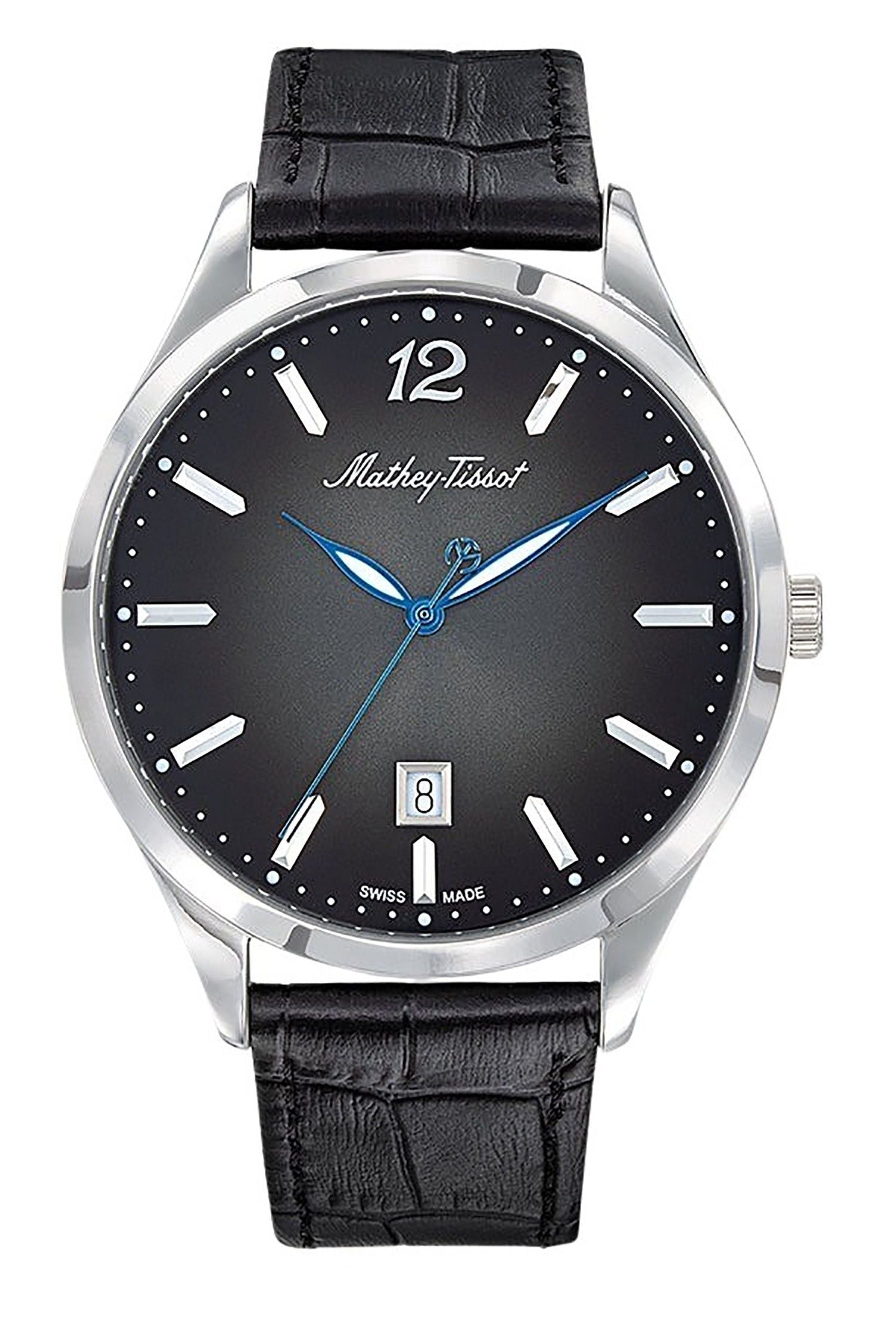 Mathey-Tissot Urban Leather Strap Black Dial Quartz H411AN. A brand-new Mathey-Tissot Urban watch featuring a Black dial and a Leather strap. Front view.
