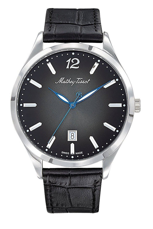 Mathey-Tissot Urban Leather Strap Black Dial Quartz H411AN. A brand-new Mathey-Tissot Urban watch featuring a Black dial and a Leather strap. Front view.