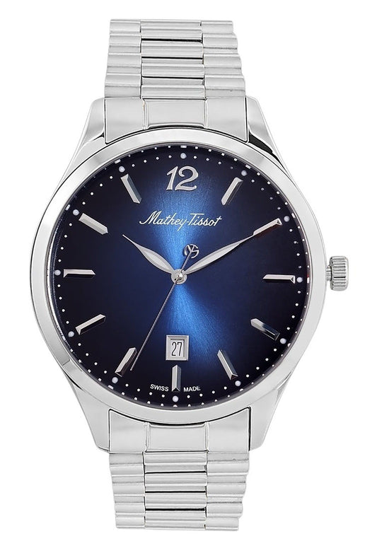Mathey-Tissot Urban Metal Blue Dial Quartz H411MABU. A brand-new Mathey-Tissot Urban watch featuring a Blue dial and a Stainless steel strap. Side view.