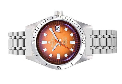 Mathey-Tissot Automatic movement Orange Stainless steel Male MRG3.-.MT. A brand-new Mathey-Tissot watch featuring a Orange dial and a Stainless steel strap. Angled view. - view 3