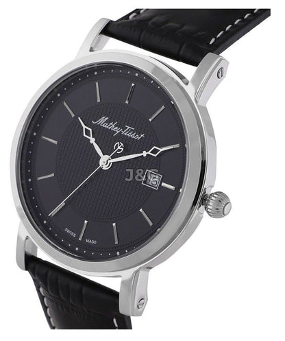 Mathey-Tissot City Date display Black Leather Male HB611251AN.-.MT. A brand-new Mathey-Tissot City watch featuring a Black dial and a Leather strap. Angled view. - view 2