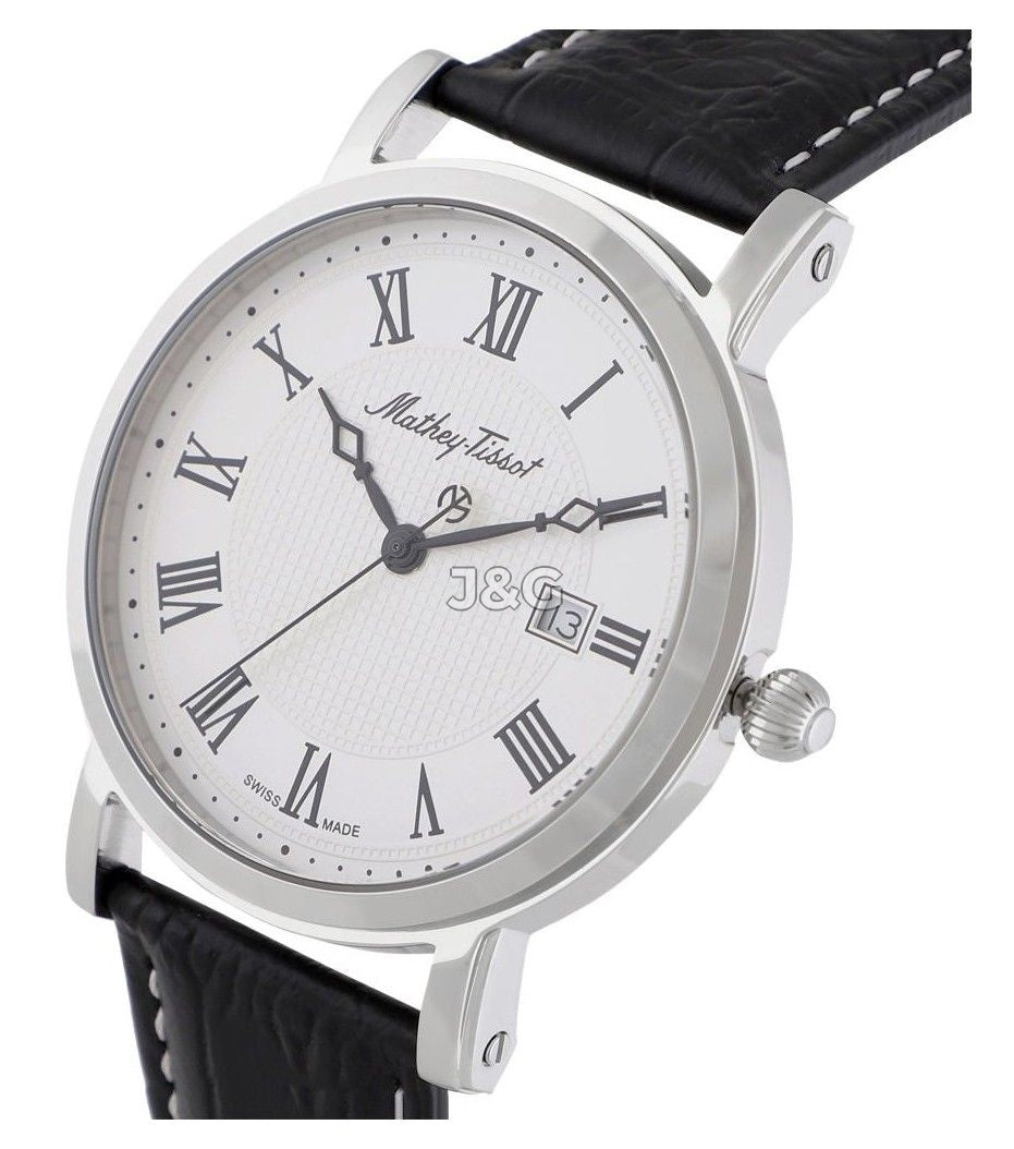 Mathey-Tissot City Date display White Leather Male HB611251ABR.-.MT. A brand-new Mathey-Tissot City watch featuring a White dial and a Leather strap. Side view. - view 2