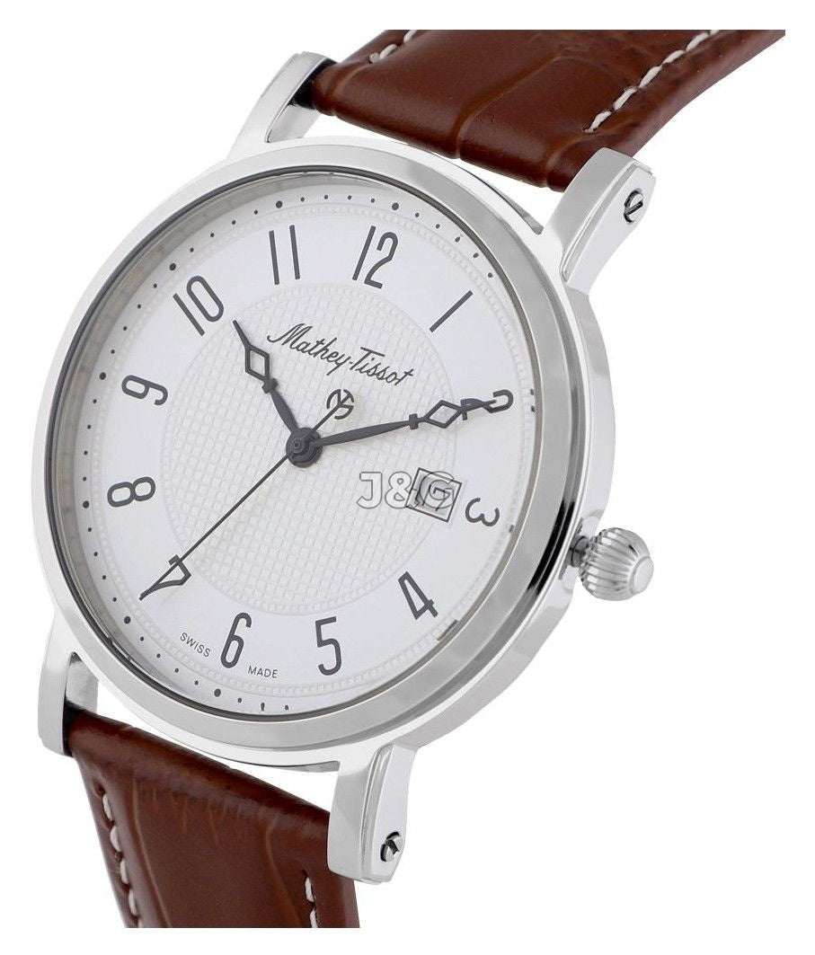 Mathey-Tissot City Date display White Leather Male HB611251AG.-.MT. A brand-new Mathey-Tissot City watch featuring a White dial and a Leather strap. Side view. - view 2