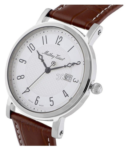 Mathey-Tissot City Date display White Leather Male HB611251AG.-.MT. A brand-new Mathey-Tissot City watch featuring a White dial and a Leather strap. Side view. - view 2