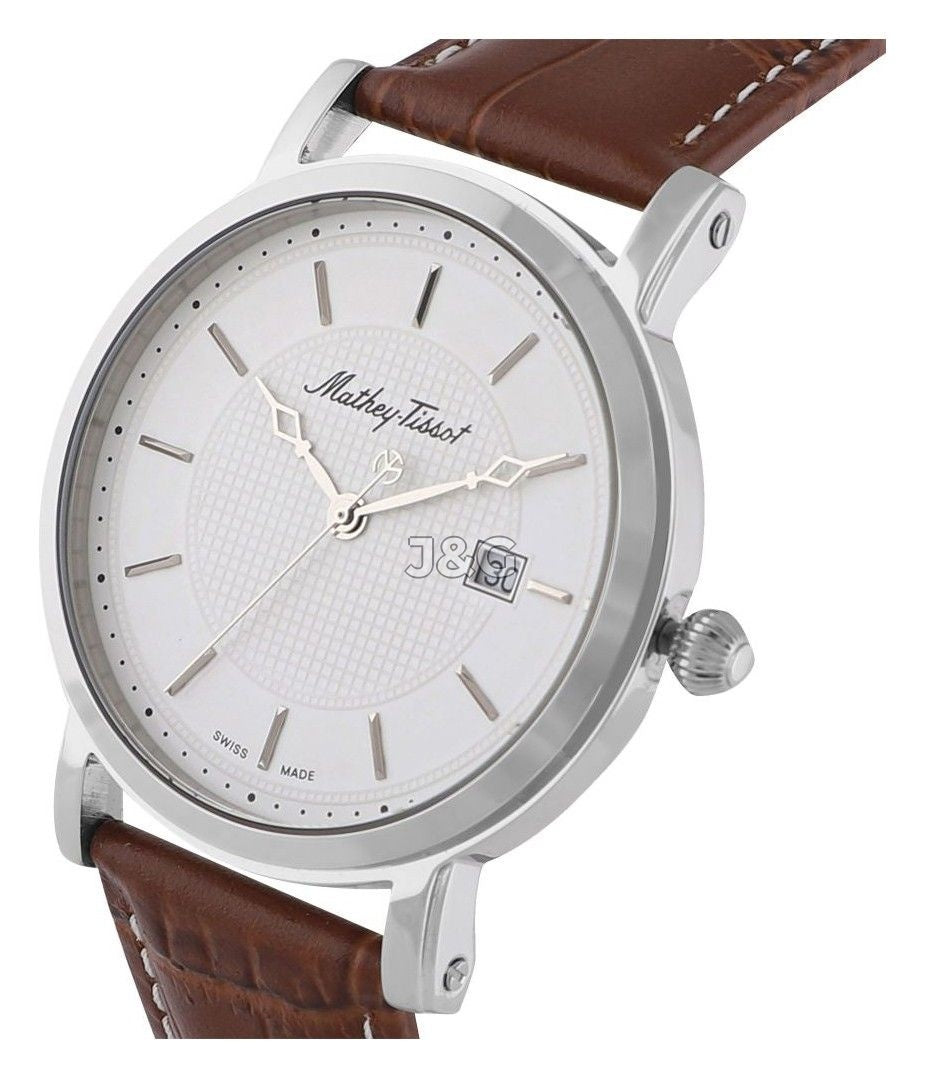 Mathey-Tissot City Date display White Leather Male HB611251AI.-.MT. A brand-new Mathey-Tissot City watch featuring a White dial and a Leather strap. Side view. - view 2