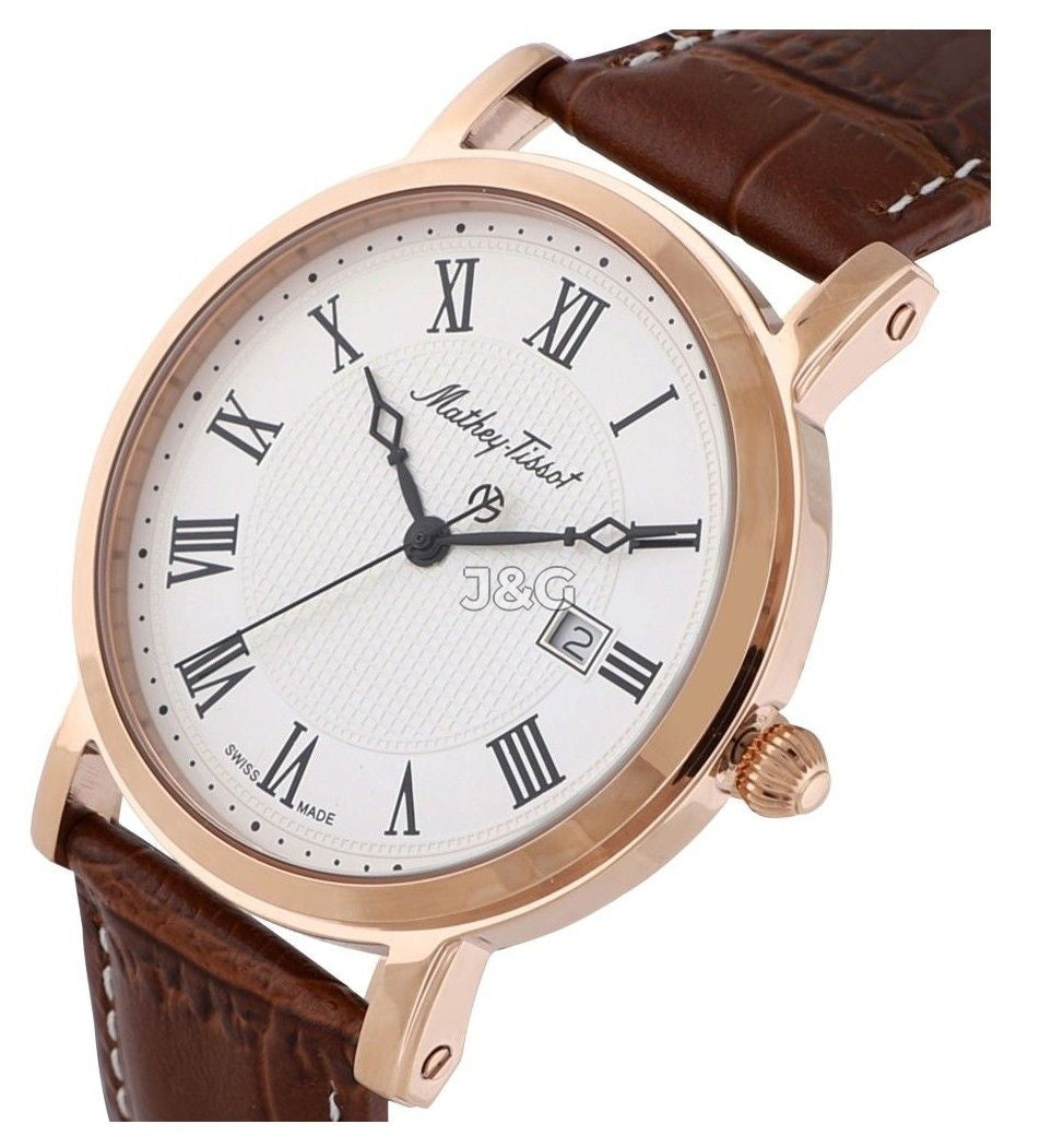 Mathey-Tissot City Date display White Leather Male HB611251PBR.-.MT. A brand-new Mathey-Tissot City watch featuring a White dial and a Leather strap. Side view. - view 2