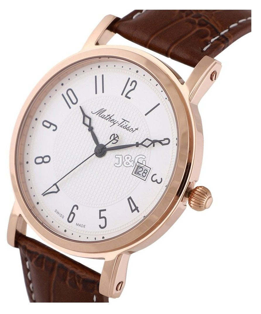 Mathey-Tissot City Date display White Leather Male HB611251PG.-.MT. A brand-new Mathey-Tissot City watch featuring a White dial and a Leather strap. Front view. - view 2