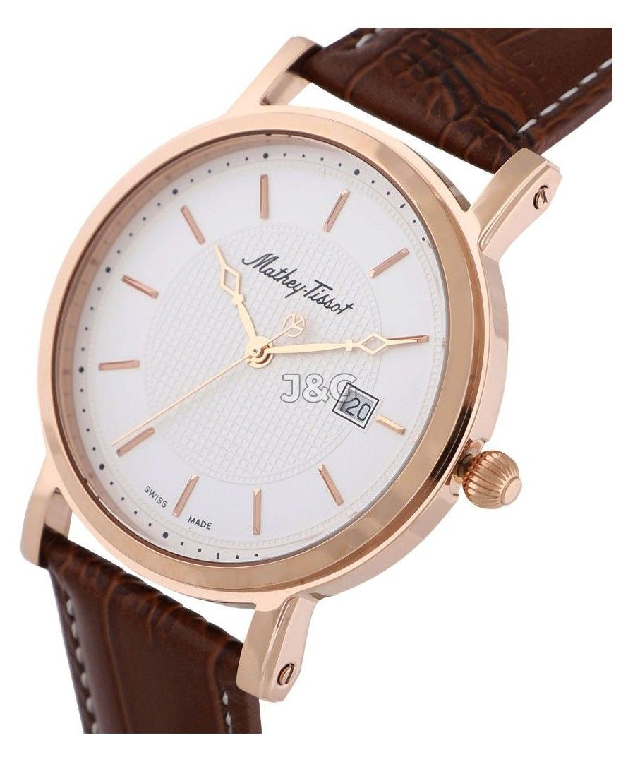 Mathey-Tissot City Date display White Leather Male HB611251PI.-.MT. A brand-new Mathey-Tissot City watch featuring a White dial and a Leather strap. Angled view. - view 2